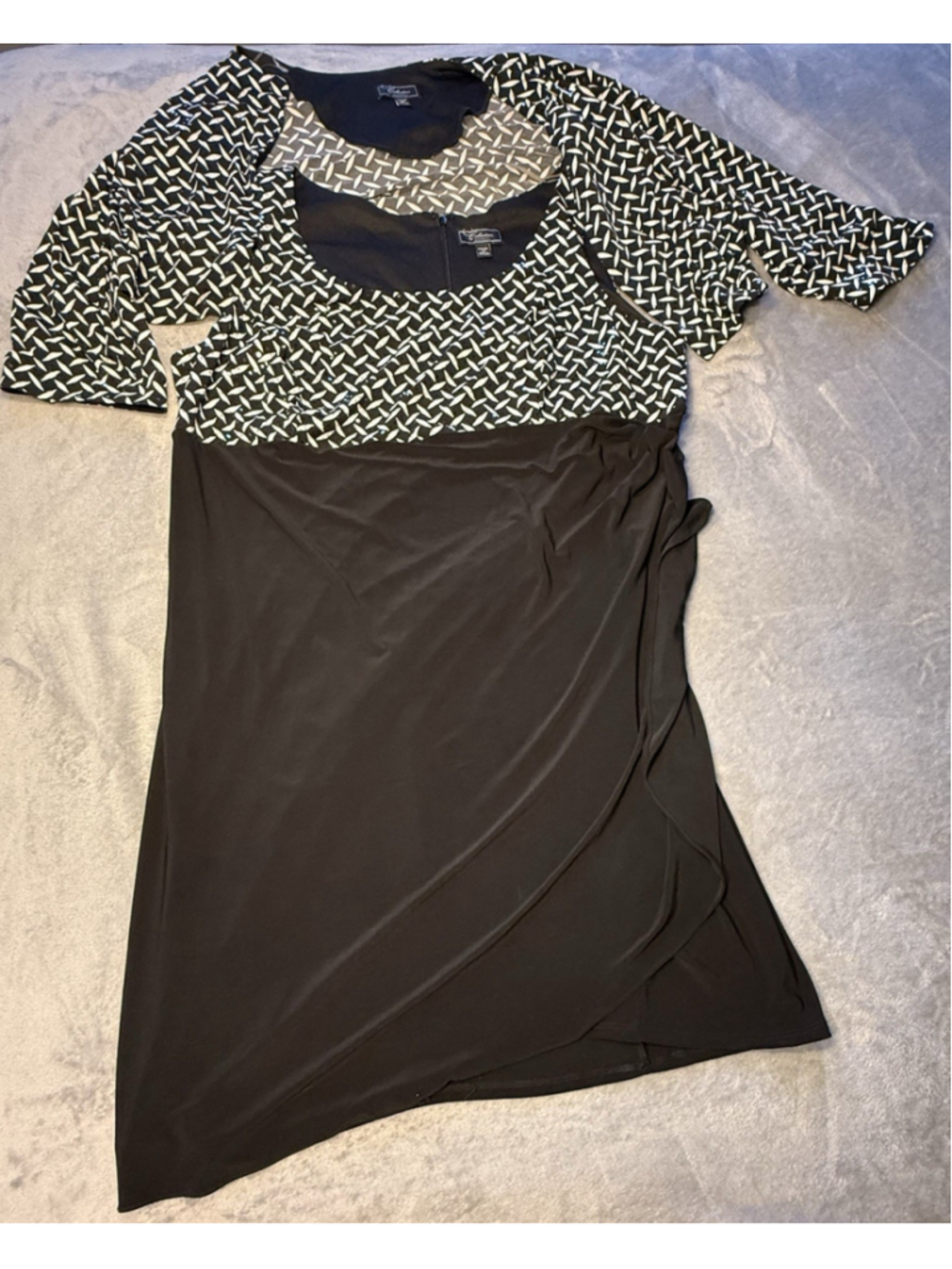 Dress Barn Plus size Black layered Ruched Geometric Knee Length Size 24 2pc.